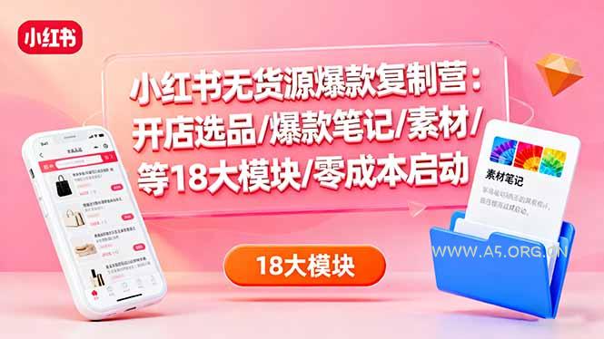 小红书无货源爆款复制营：开店选品/爆款笔记/素材/等18大模块/零成本启动-A5资源网