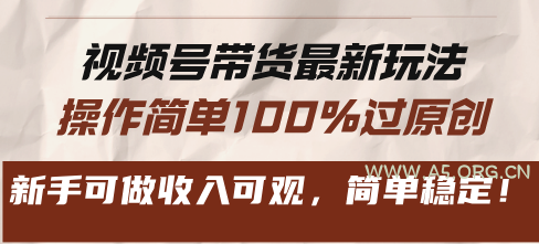 视频号带货最新玩法，操作简单100%过原创，新手可做收入可观，简单稳定！-A5资源网