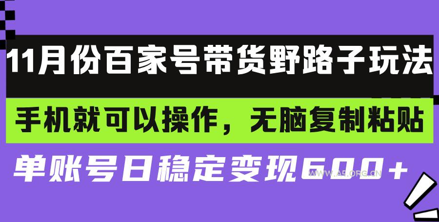 百家号带货野路子玩法 手机就可以操作，无脑复制粘贴 单账号日稳定变现...-A5资源网