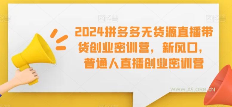 2024拼多多无货源直播带货创业密训营，新风口，普通人直播创业密训营-A5资源网