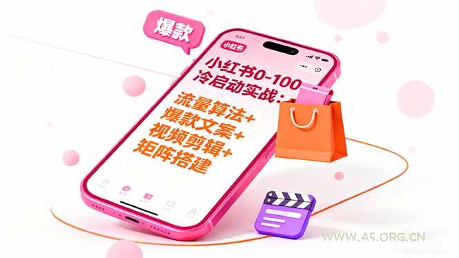 小红书0-100冷启动实战：流量算法+爆款选品+爆款文案+视频剪辑+矩阵搭建-A5资源网