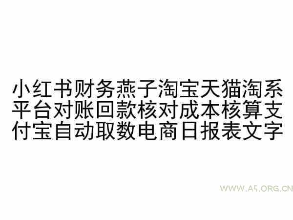 小红书财务燕子淘宝天猫淘系平台对账回款核对成本核算支付宝自动取数电商日报表-A5资源网