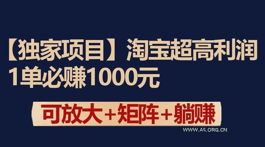 独家淘宝超高利润项目：1单必赚1000元，可放大可矩阵操作-A5资源网