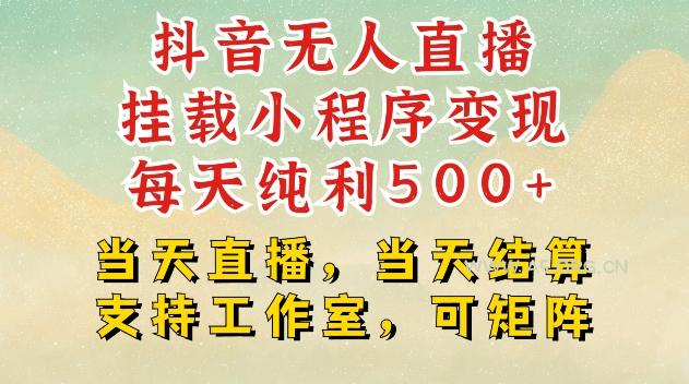 抖音无人直播挂载小程序变现每天纯利500+当天直播，当天结算支持工作室，可矩阵【揭秘】-A5资源网