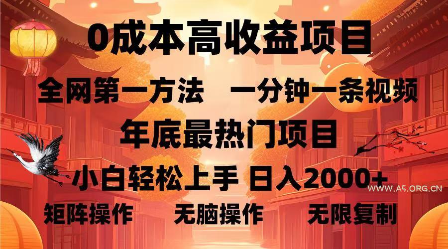 0成本高收益蓝海项目，一分钟一条视频，年底最热项目，小白轻松日入...-A5资源网