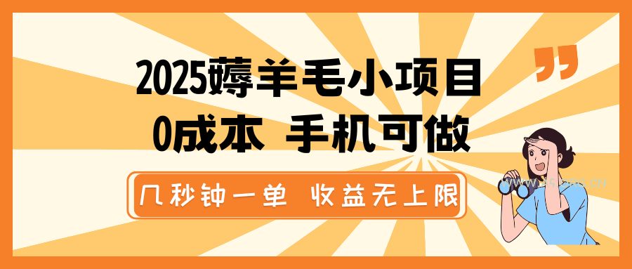 2025薅羊毛小项目，0成本 手机可做，几秒钟一单，收益无上限-A5资源网