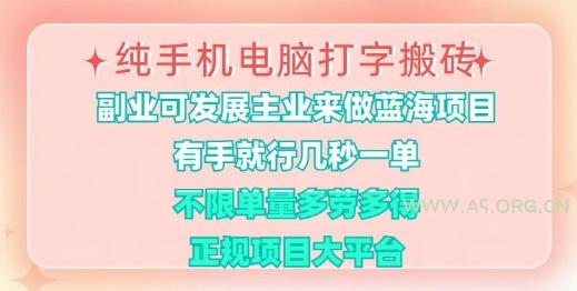 纯手机电脑打字搬砖，有手就行，几秒一单，多劳多得，正规项目大平台【揭秘】-A5资源网