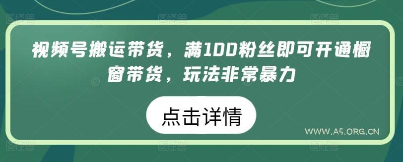 视频号搬运带货，满100粉丝即可开通橱窗带货，玩法非常暴力【揭秘】-A5资源网