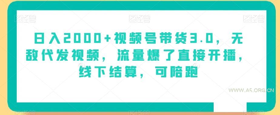 日入2000+视频号带货3.0，无敌代发视频，流量爆了直接开播，线下结算，可陪跑-A5资源网