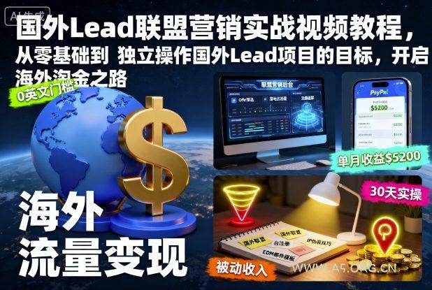 国外Lead联盟营销实战视频教程，从零基础到独立操作国外Lead项目的目标，开启海外淘金之路-A5资源网