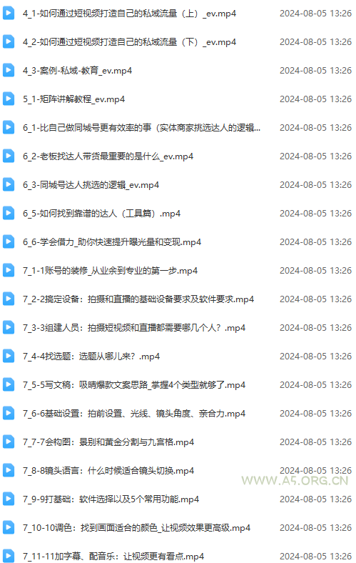 实体店老板获客特训营：认知、定位、文案、矩阵、直播、AI等(72节 - A5资源网