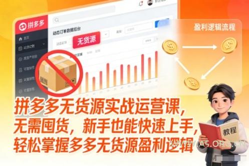 拼多多无货源实战运营课，无需囤货，新手也能快速上手，轻松掌握多多无货源盈利逻辑-A5资源网