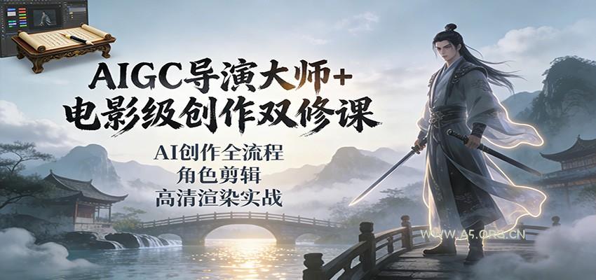 AIGC导演大师+电影级创作双修课:AI创作全流程、角色剪辑、高清渲染实战-A5资源网