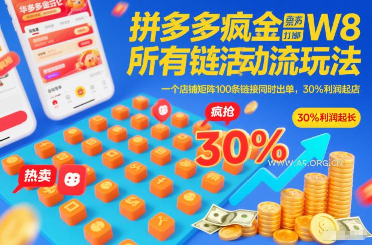 拼多多疯狂活动流玩法，所有链接全部打标，一个店铺矩阵100条链接同时出单，30%利润起店-A5资源网