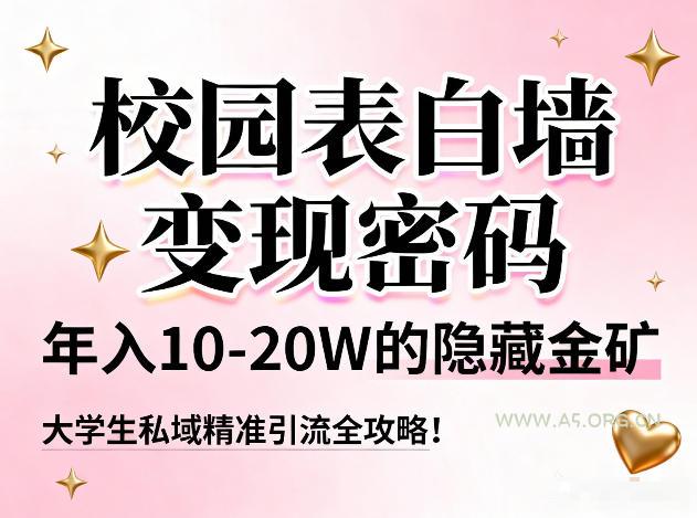 校园表白墙变现密码，年入10-20W的隐藏金矿，大学生私域精准引流全攻略！-A5资源网