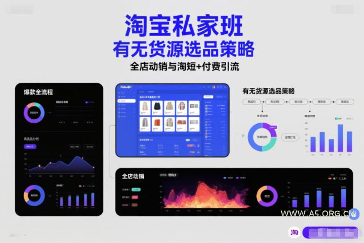 淘宝私家班，有无货源选品策略，高成功率爆款全流程打法，全店动销与淘短+付费引流(更新2026)-A5资源网
