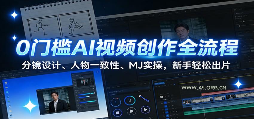 0门槛AI视频创作全流程:分镜设计、人物一致性、MJ实操,新手轻松出片-A5资源网