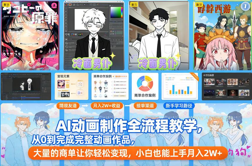 AI动画制作全流程教学，从0到完成完整动画作品，大量的商单让你轻松变现，小白也能上手月入2W+-A5资源网