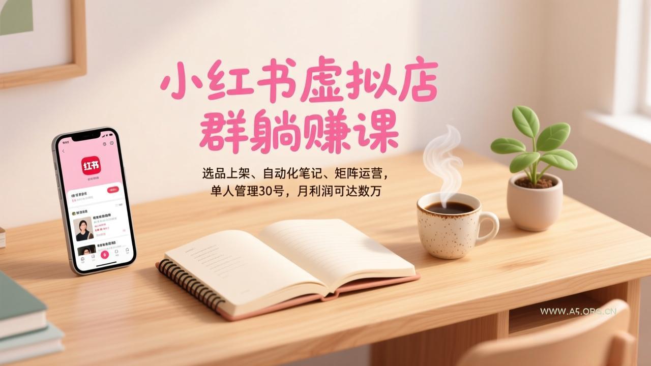 小红书虚拟店群躺赚课，选品上架、自动化笔记、矩阵运营，单人管理30号，月利润可达数万-A5资源网