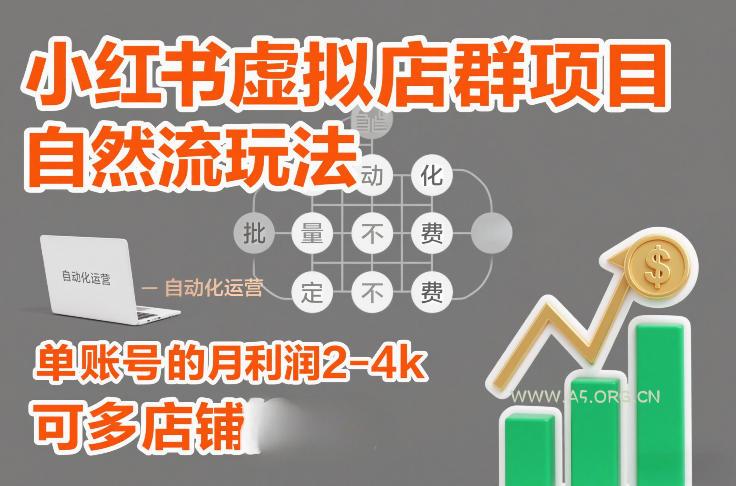 小红书虚拟店群项目，自然流玩法，批量自动化，稳定不费号，单账号的月利润2-4k，可多店矩阵-A5资源网