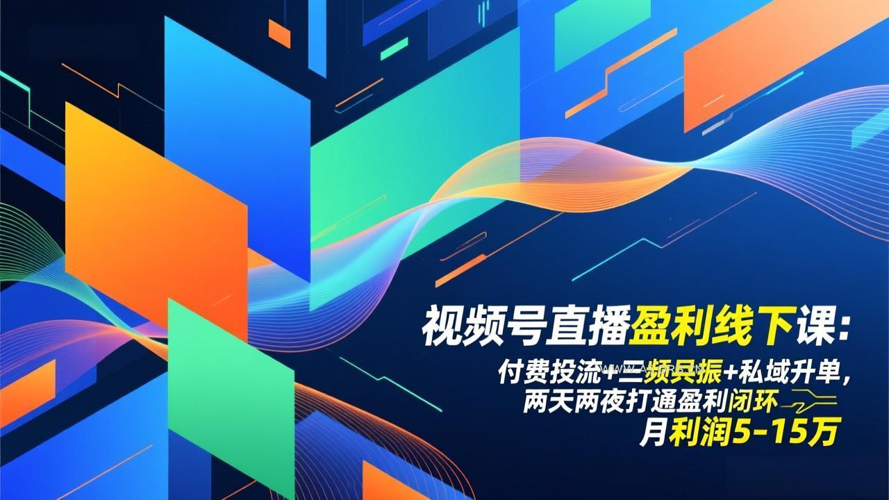 视频号直播盈利线下课：付费投流+三频共振+私域升单，两天两夜打通盈利闭环，月利润5-15万-A5资源网