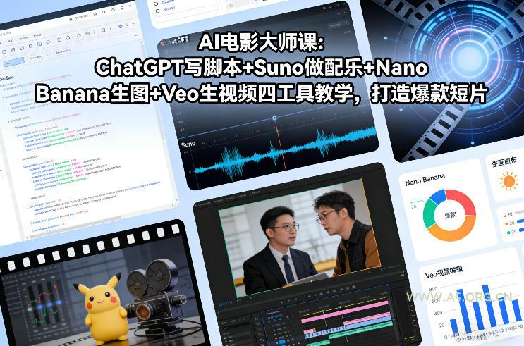 AI电影大师课：ChatGPT写脚本+Suno做配乐+Nano Banana生图+Veo生视频，打造爆款短片-A5资源网