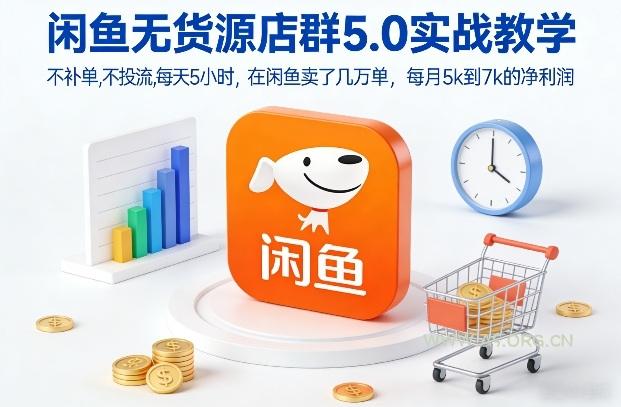 闲鱼无货源店群5.0实战教学，不补单，不投流，每天5小时，在闲鱼卖了几万单，每月5k到7k的净利润-A5资源网