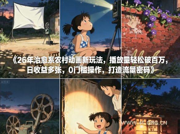 26年治愈系农村动画新玩法，播放量轻松破百万，日收益多张，0门槛操作，打造流量密码-A5资源网