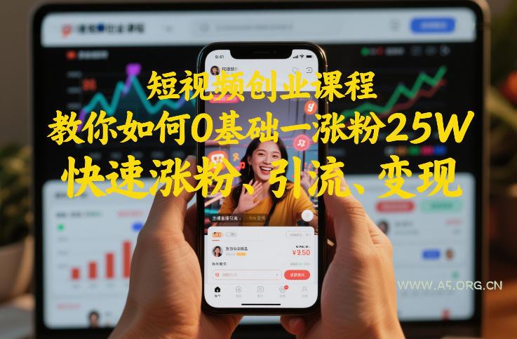短视频创业课程，教你如何0基础一天涨粉25W，快速涨粉、引流、变现-A5资源网
