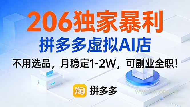206独家暴利，拼多多虚拟AI店，不用选品，月稳定1-2W，可副业全职！-A5资源网