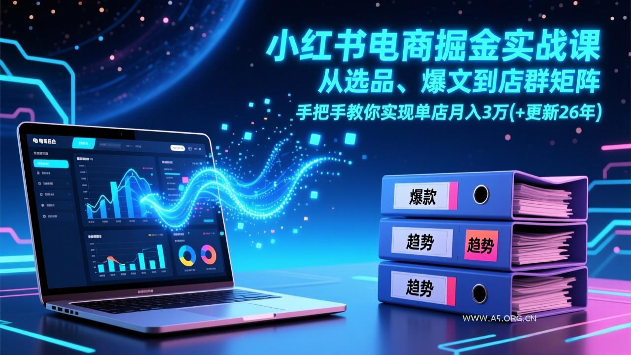 小红书电商掘金实战课，从选品、爆文到店群矩阵，手把手教你实现单店月入3万+(更新26年-A5资源网