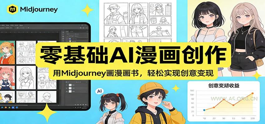 零基础AI漫画创作：用Midjourney画漫画书，轻松实现创意变现-A5资源网