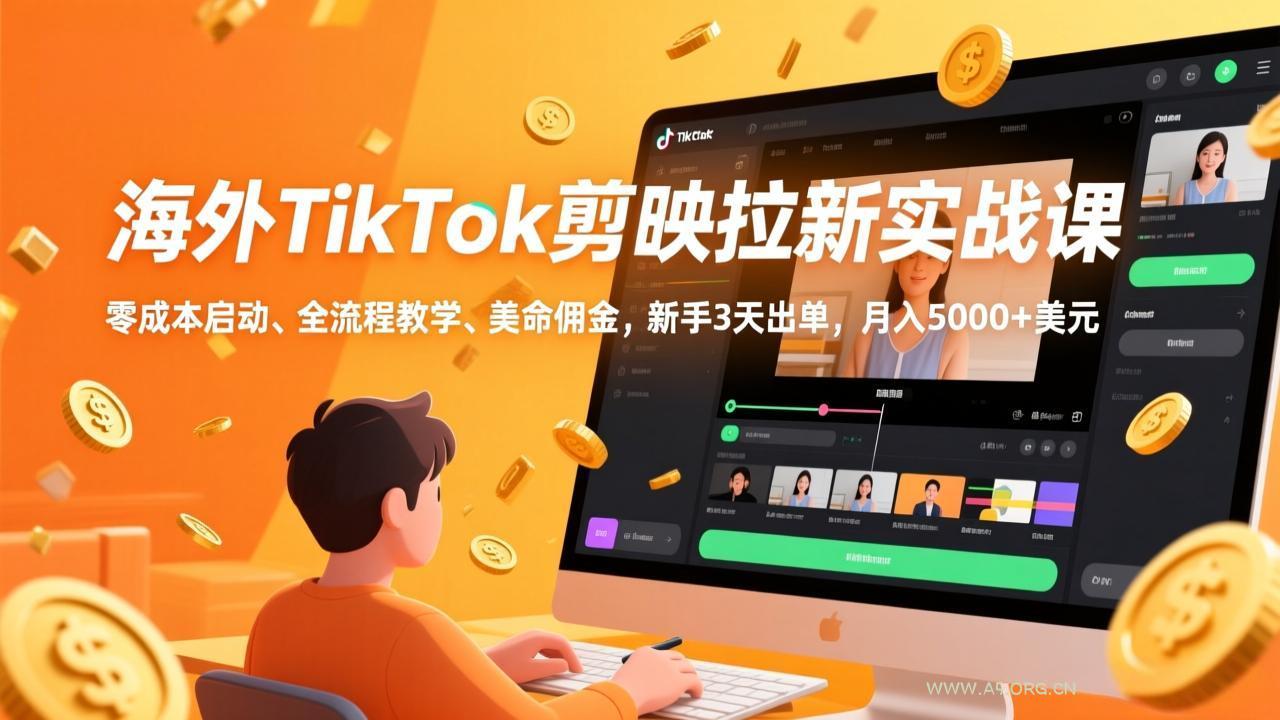 海外TikTok剪映拉新实战课，零成本启动、全流程教学、美金佣金，新手3天出单，月入5000+美元-A5资源网