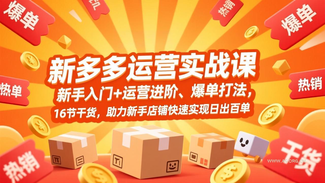 拼多多运营实战课，新手入门+运营进阶、爆单打法，16节干货，助力新手店铺快速实现日出百单-A5资源网