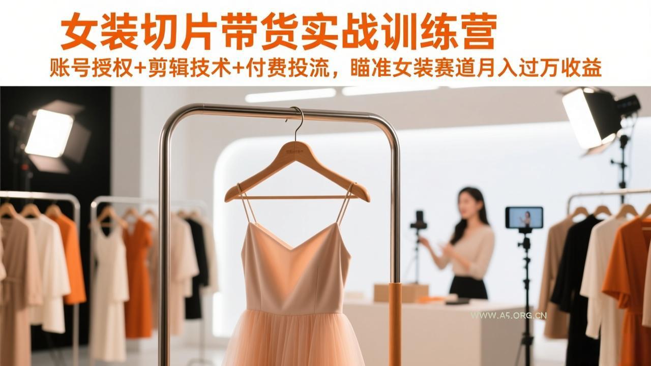 女装切片带货实战训练营，账号授权+剪辑技术+付费投流，瞄准女装赛道月入过万收益-A5资源网