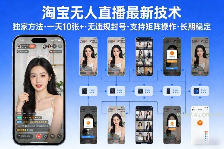 淘宝无人直播【最新技术】，独家方法，一天搞10张+，无违规封号，支持矩阵操作，长期稳定【内部揭秘】-A5资源网