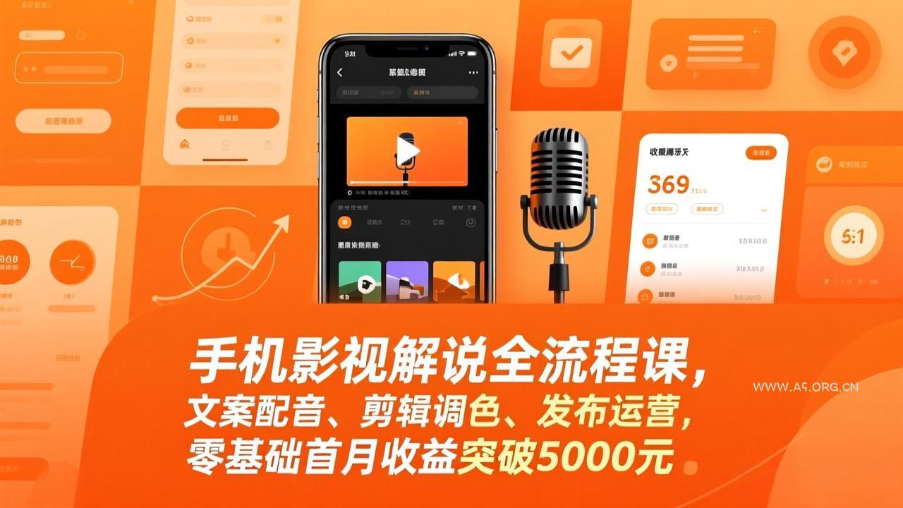 手机影视解说全流程课,文案配音、剪辑调色、发布运营,零基础首月收益突破5000元 - A5资源网 手机影视解说全流程课,文案配音、剪辑调色、发布运营,零基础首月收益突破5000元 - A5资源网