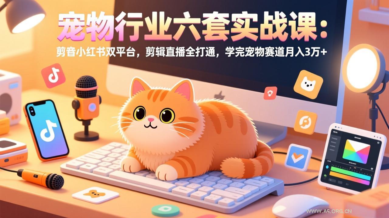 宠物行业六套实战课：抖音小红书双平台，剪辑直播全打通，学完宠物赛道月入3万+-A5资源网
