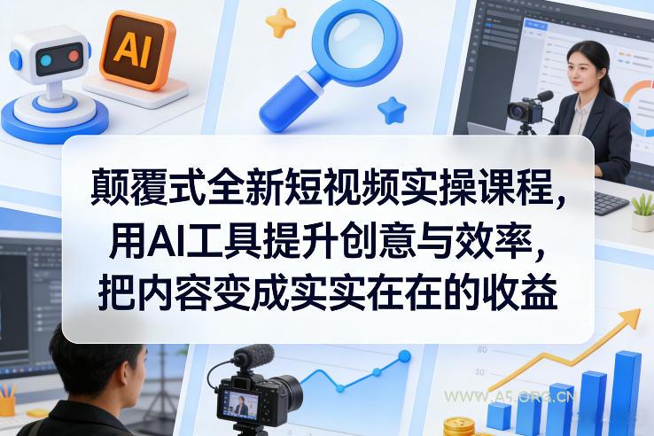 颠覆式全新短视频实操课程，用AI工具提升创意与效率，把内容变成实实在在的收益-A5资源网