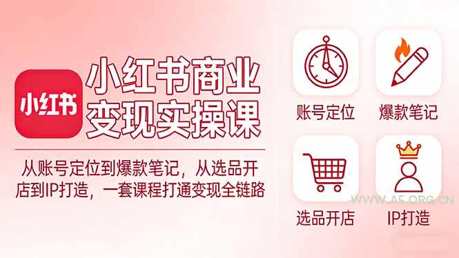 小红书商业变现实操课:从账号定位到爆款笔记,从选品开店到IP打造,一套课程打通变现全链路-A5资源网