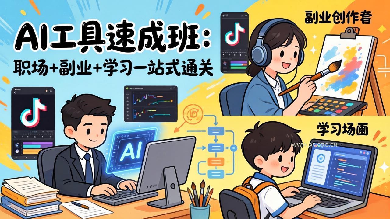 AI工具速成班：职场+副业+学习一站式通关，20+爆款类型+剪映技巧+抖音算法，0基础快速上手-A5资源网