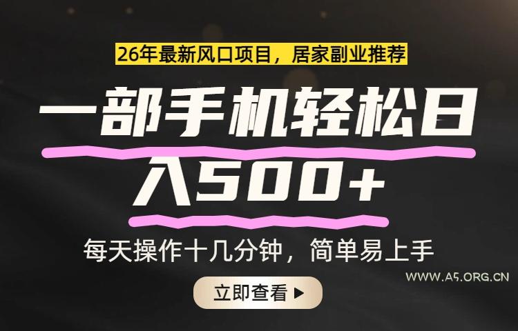26年居家副业首选，一部手机轻松日入500+，长期稳定可做-A5资源网