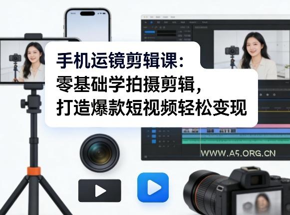 手机运镜剪辑课:零基础学拍摄剪辑,打造爆款短视频轻松变现-A5资源网