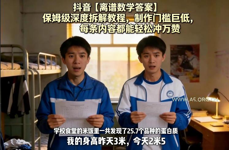 抖音【离谱数学答案】保姆级深度拆解教程，制作门槛巨低，每条内容都能轻松冲万赞，附详细步骤-A5资源网