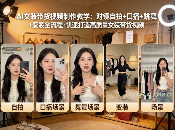 AI女装带货视频制作教学，对镜自拍、口播、跳舞、变装全流程，快速打造高质量女装带货视频-A5资源网
