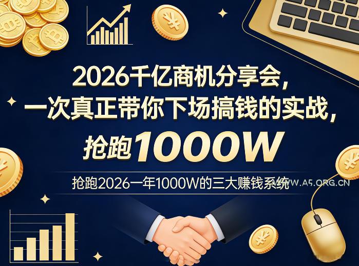 2026千亿商机分享会,一次真正带你下场搞钱的实战,抢跑2026一年1000W的三大賺钱系统 - A5资源网 2026千亿商机分享会,一次真正带你下场搞钱的实战,抢跑2026一年1000W的三大賺钱系统