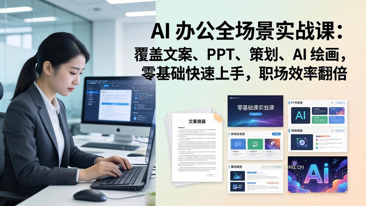 AI 办公全场景实战课:覆盖文案、PPT、策划、AI 绘画,零基础快速上手,职场效率翻倍-A5资源网