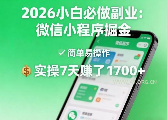 2026小白必做副业:微信小程序掘金,简单易操作,实操7天賺了1700+【揭秘】-A5资源网