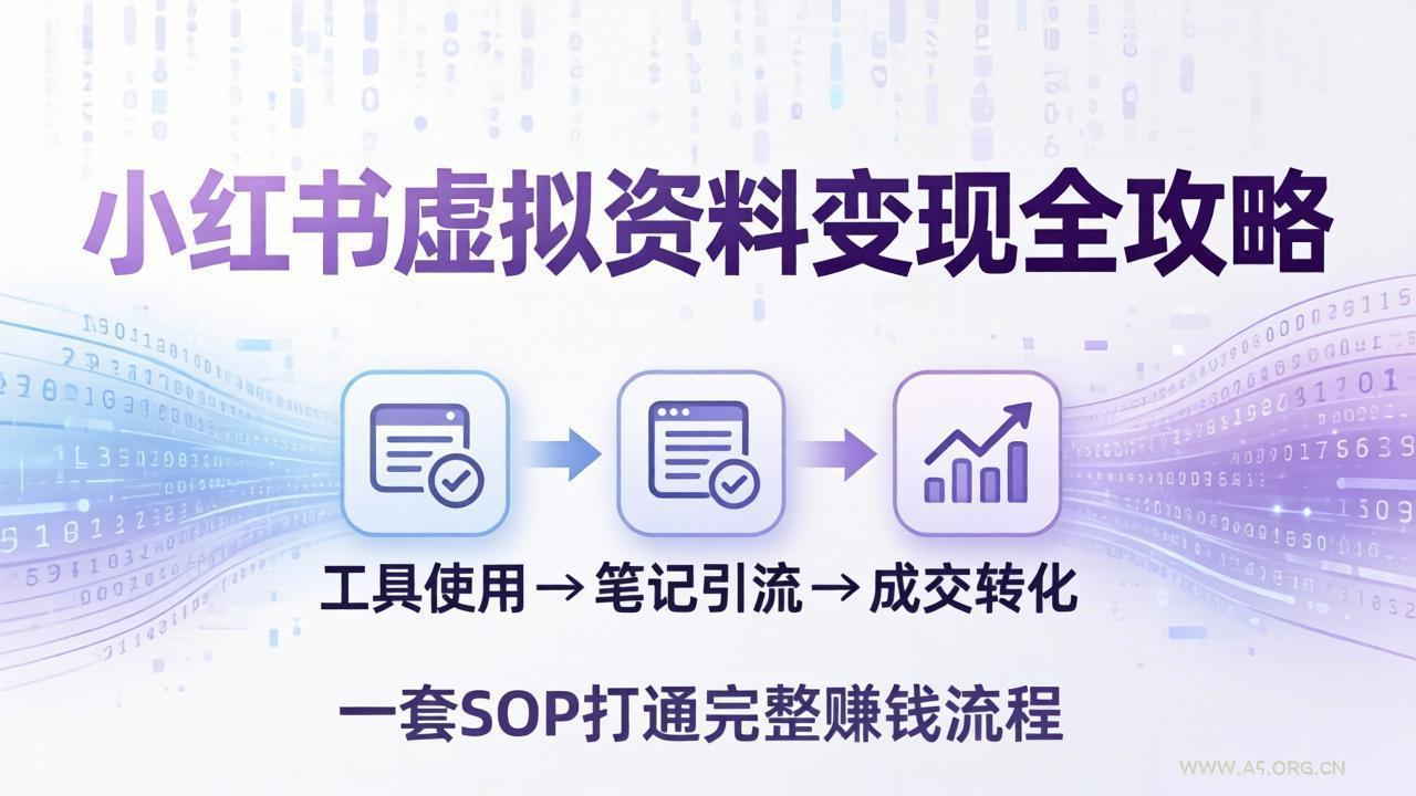 小红书虚拟资料变现全攻略：从工具使用到笔记引流成交，一套 SOP 打通完整赚钱流程-A5资源网