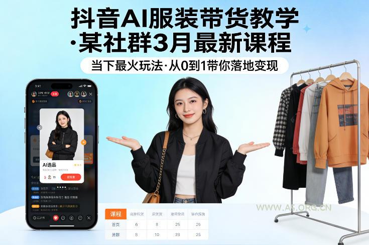 抖音AI服装带货教学，某社群3月最新课程，当下最火玩法，从0到1带你落地变现-A5资源网